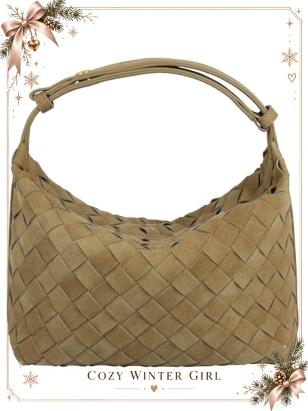 Faux Suede Woven Hobo Handbag Small Shoulder Bag Mini Purse Women